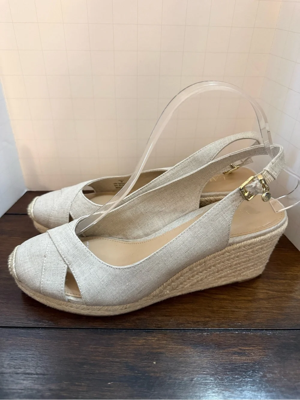 Lauren Ralph Lauren Hadly Women Size 8 Beige Wedge Espadrille Sandals Slingback